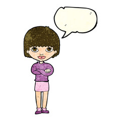 cartoon woman with folded arms with speech bubble