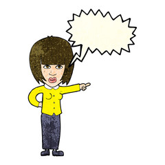 cartoon pointing annoyed woman with speech bubble
