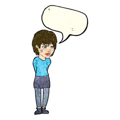 cartoon woman with plaster on face with speech bubble
