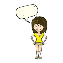 cartoon woman with hands on hips with speech bubble