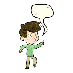 cartoon pointing boy with speech bubble