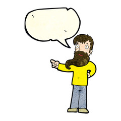 cartoon man with beard pointing with speech bubble