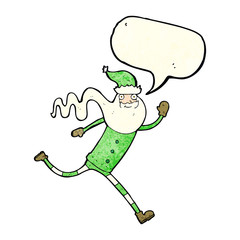 cartoon running santa with speech bubble