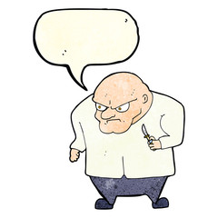 cartoon evil man with speech bubble
