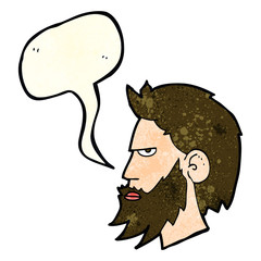 cartoon man with beard with speech bubble