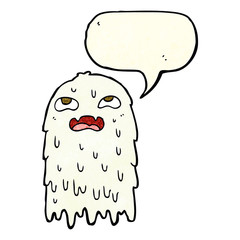 gross cartoon ghost with speech bubble
