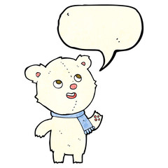 cartoon polar bear wearing scarf with speech bubble