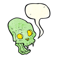 cartoon spooky vampire skull with speech bubble