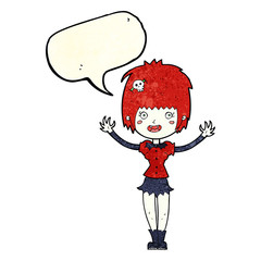 cartoon vampire girl with speech bubble