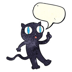 cartoon black  cat with idea with speech bubble