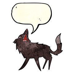 cartoon snapping wolf with speech bubble