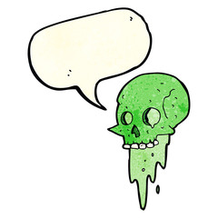 gross halloween skull cartoon with speech bubble