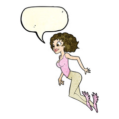cartoon flying woman with speech bubble