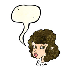 cartoon suspicious woman with speech bubble