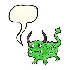 cartoon little demon with speech bubble
