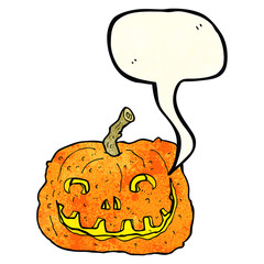 cartoon pumpkin with speech bubble