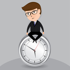 Businessman sad sitting on clock, business concept vector