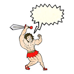 cartoon barbarian hero with speech bubble