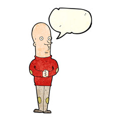 cartoon funny bald man with speech bubble
