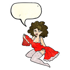 cartoon woman changing with speech bubble