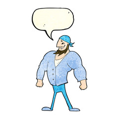 cartoon manly sailor man with speech bubble