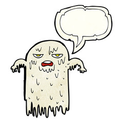 cartoon slimy ghost with speech bubble