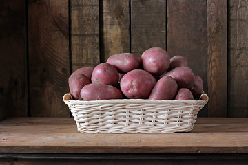 Still life with potatoes in a basket.
