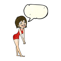 cartoon excited woman with speech bubble