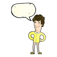 cartoon happy man with speech bubble