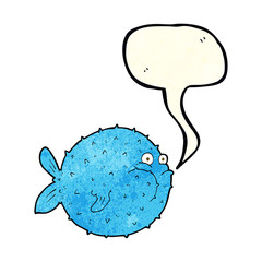 cartoon puffer fish with speech bubble