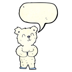 cartoon happy little polar bear with speech bubble