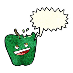 happy apple cartoon with speech bubble