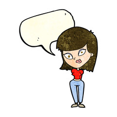 cartoon confused woman with speech bubble