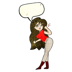 cartoon woman raising fist with speech bubble