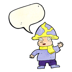 cartoon mushroom man with speech bubble
