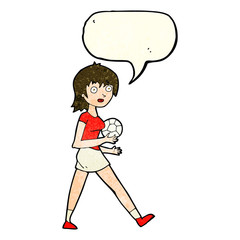 cartoon soccer girl with speech bubble
