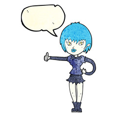 cartoon vampire girl giving thumbs up sign with speech bubble
