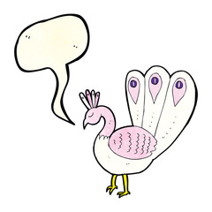 cartoon peacock with speech bubble