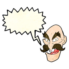 cartoon evil old man face with speech bubble