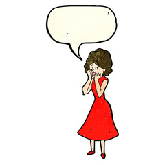 cartoon worried woman with speech bubble