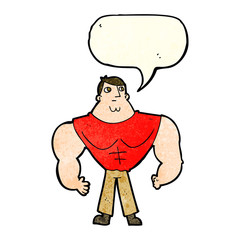 cartoon body builder with speech bubble