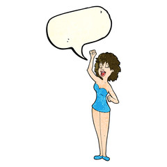 cartoon dancing woman with speech bubble
