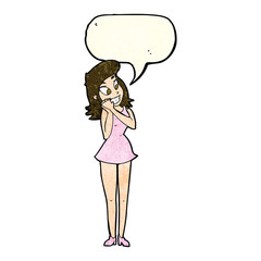 cartoon excited woman with speech bubble