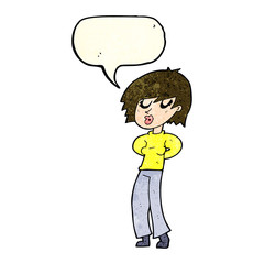 cartoon woman whistling with speech bubble