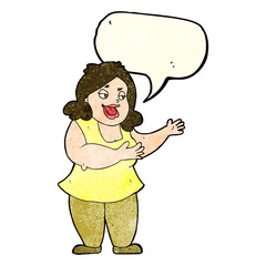 cartoon happy fat woman with speech bubble