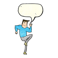cartoon man jogging on spot with speech bubble
