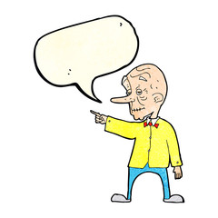 cartoon old man pointing with speech bubble