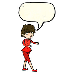 cartoon christmas elf woman with speech bubble
