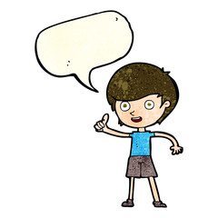 cartoon boy giving thumbs up symbol with speech bubble
