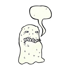 cartoon gross ghost with speech bubble